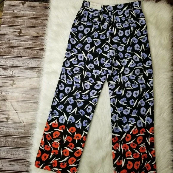 Ann Taylor Pants 6 Wide Leg Floral High Rise Blue Red Tailored - Picture 7 of 8